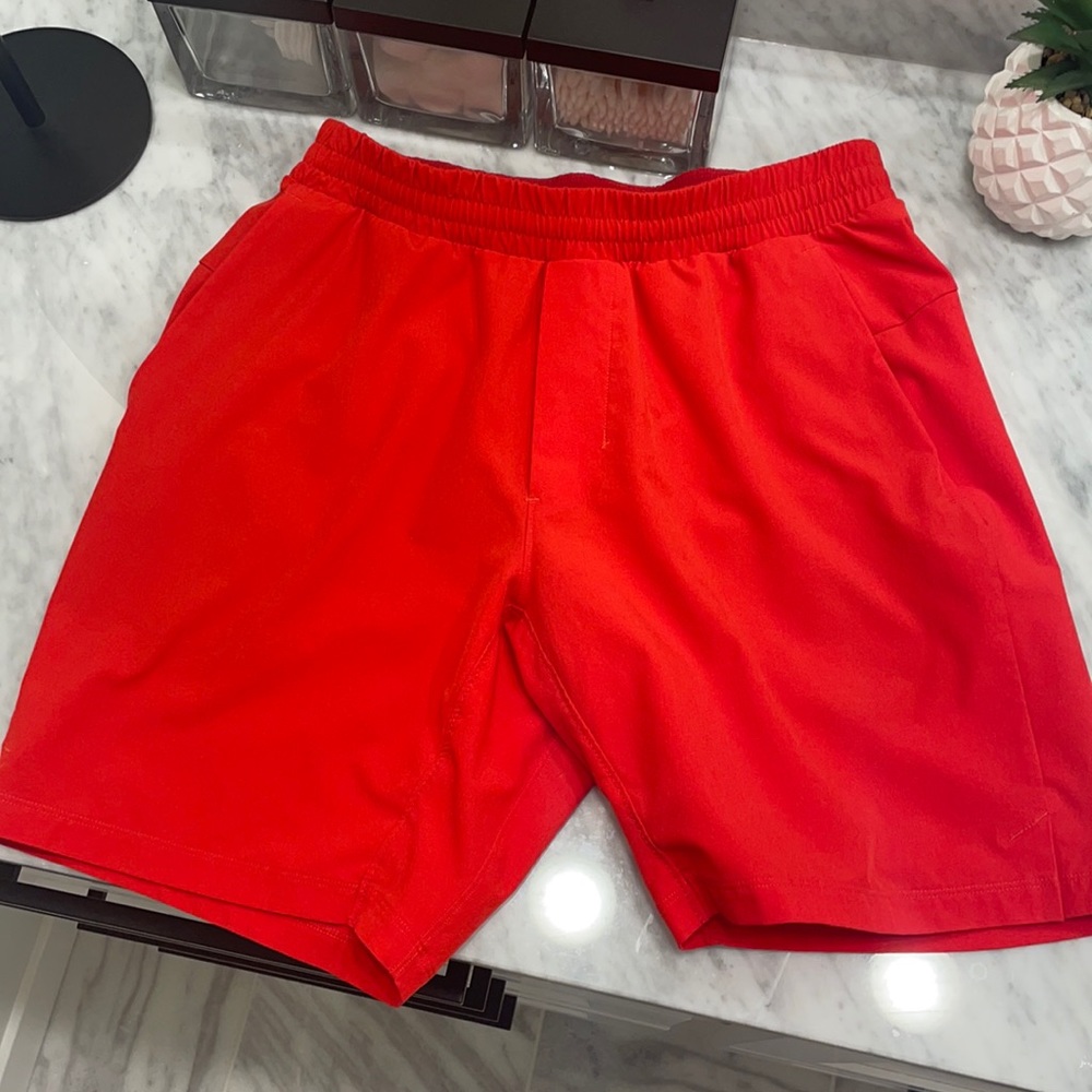 Lululemon Chile Red Cross Channel Swim Short. Small, lined, 7”